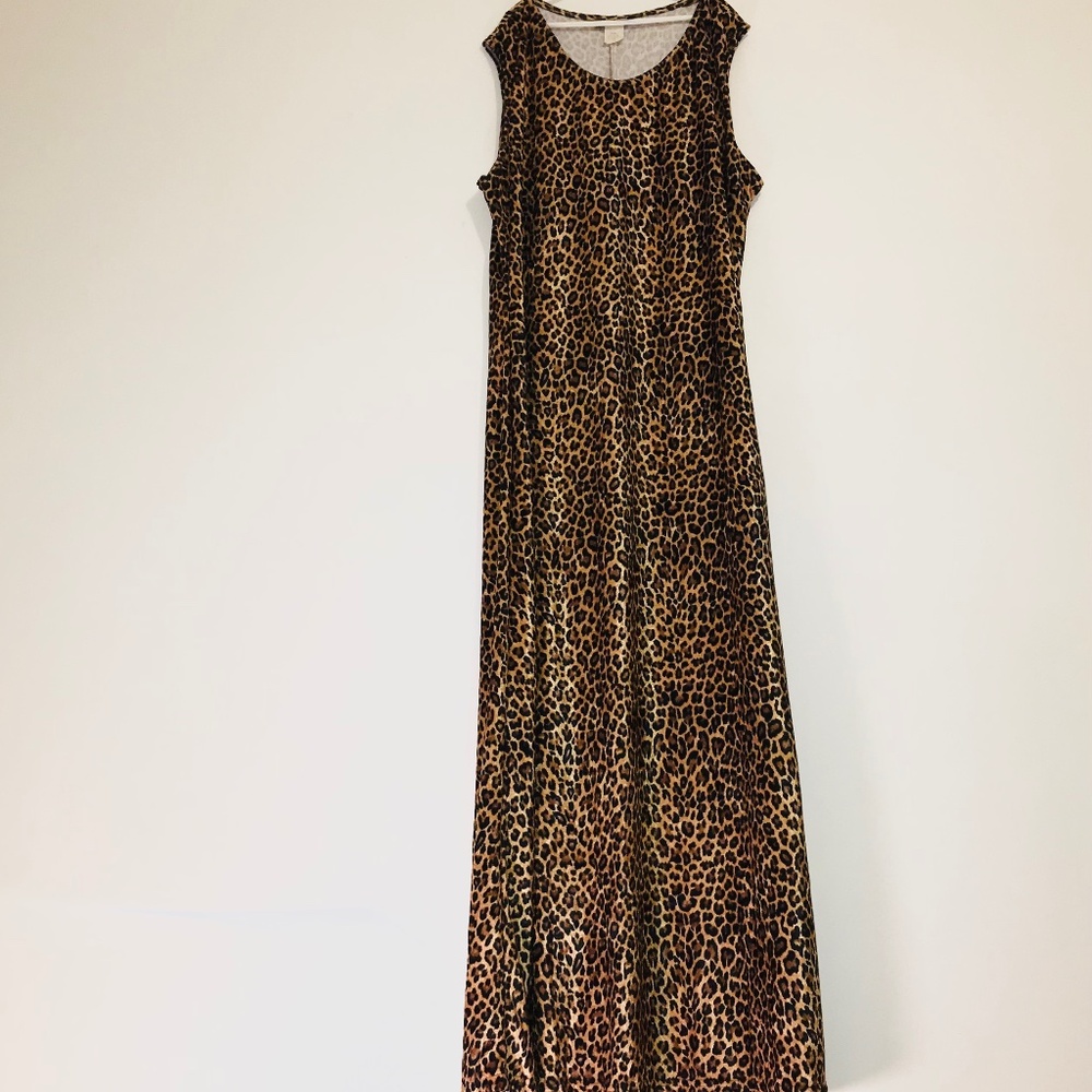 Judi Thrill Vintage Leopard Crushed Velvet Sleeveless Maxi Dress 1X Plus Size
